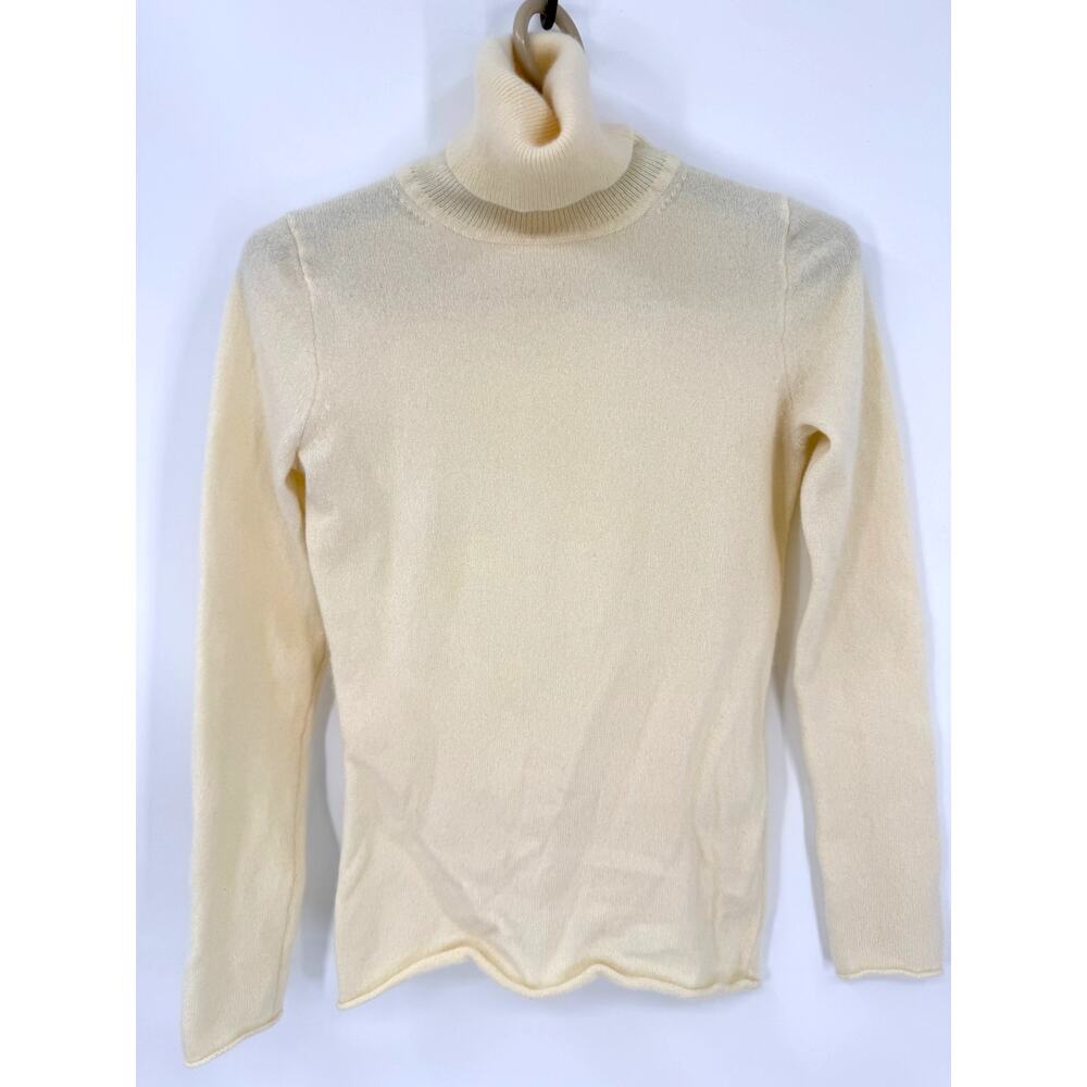 J Crew Vintage 100% Cashmere Turtleneck Sweater Light Butter Yellow Size XS
